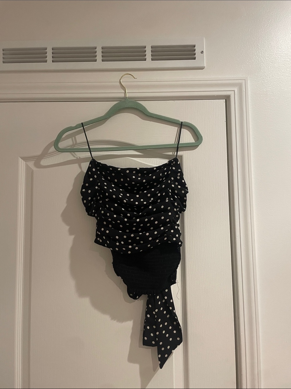 Black Polka Dot Ruched Cami with Back Tie- Tj Maxx- Worn once